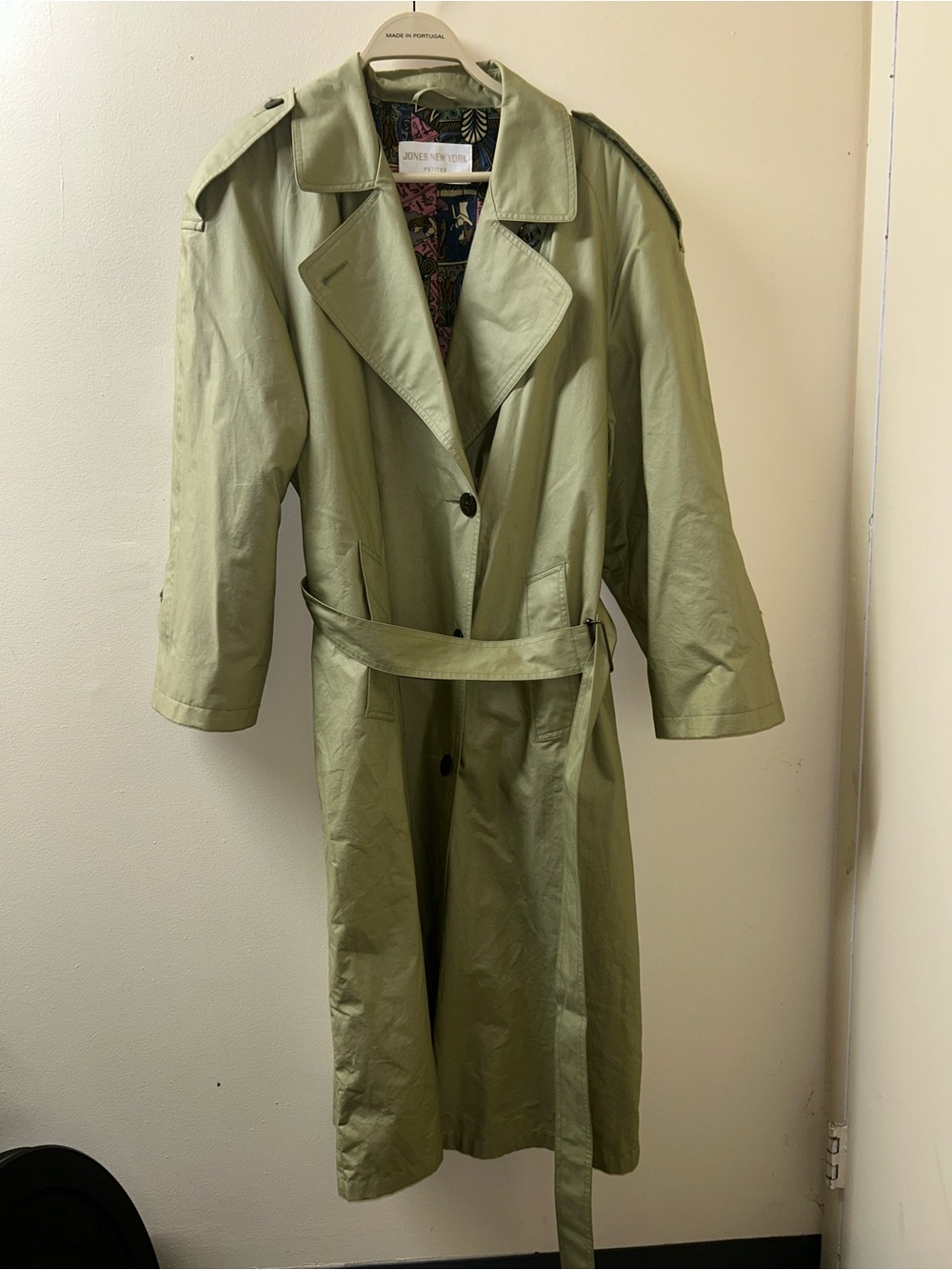 Jones New York Light Olive Trench Coat with Belt